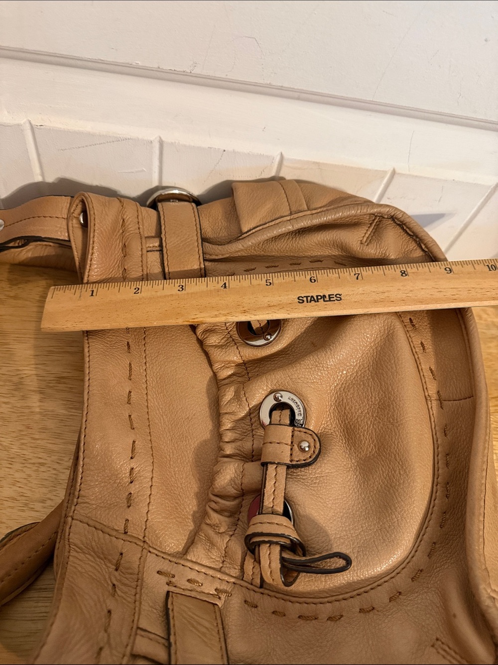 b. makowsky Tan Leather Shoulder Bag with Silver Hardware - Picture 12 of 13